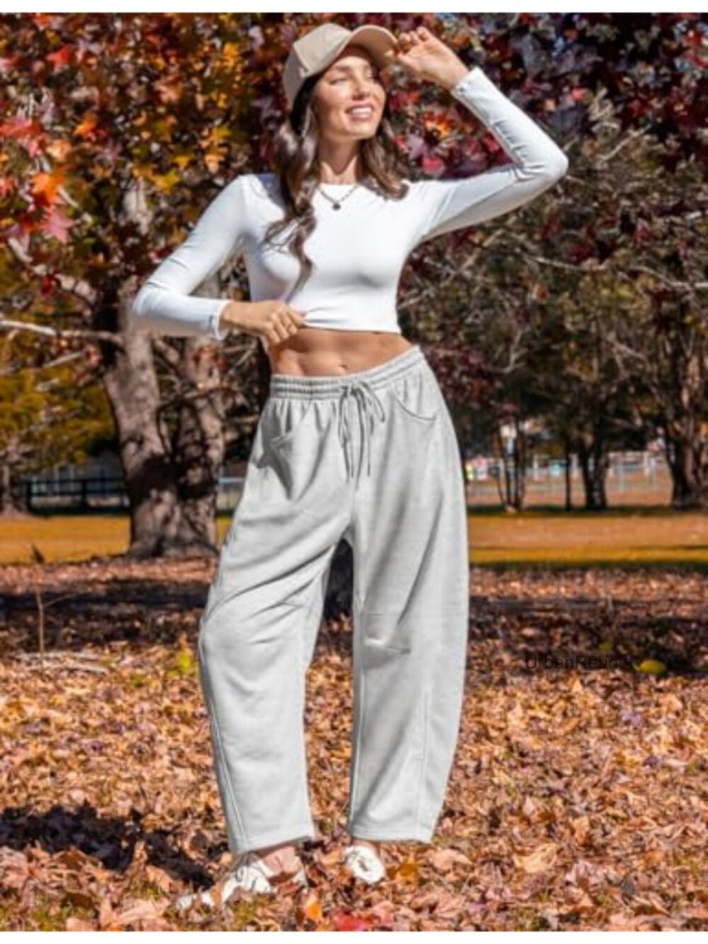 Womens Cotton Blend Barrel Sweatpants Wide Leg Loose Lounge Pants Drawstring - Picture 3 of 6